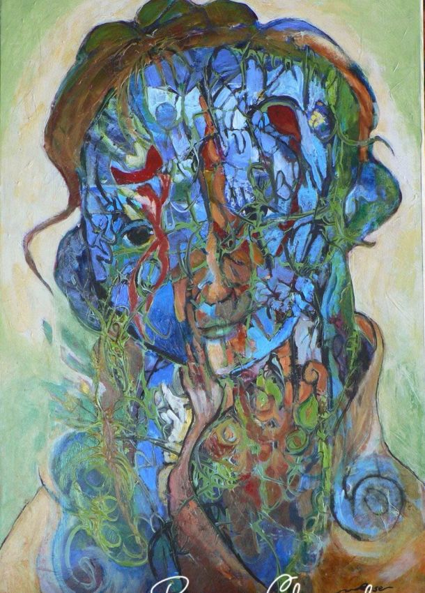 my beaufiul mind painting abstract face blue